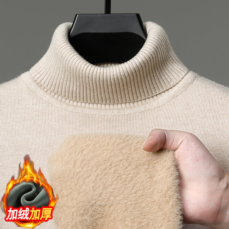 一体绒不褪色不起球秋冬季新款半高领加绒加厚休闲百搭针织衫毛衣