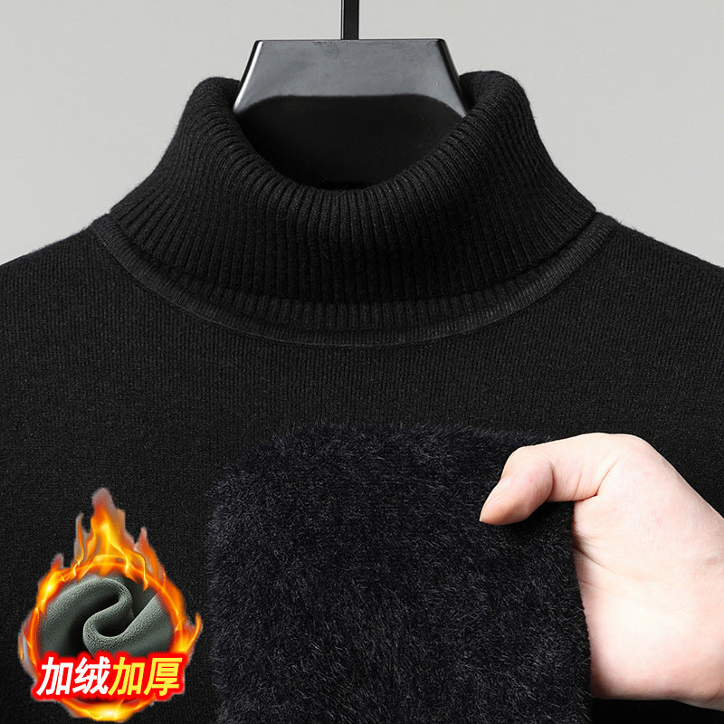 一体绒不褪色不起球秋冬季新款半高领加绒加厚休闲百搭针织衫毛衣